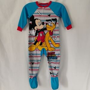 Disney Mickey Mouse & Pluto Blue Footie Pajamas Toddlers Comfy Footed Sleeper